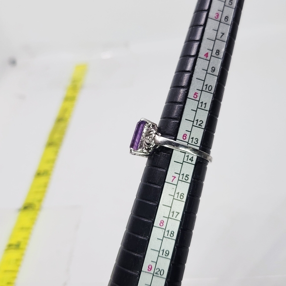 Vintage Art Deco Sterling Silver Emerald Cut Amethyst Diamond Accent Ring 6.25 - Picture 8 of 10